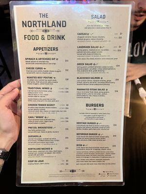 Front side of menu  at Northland Gastropub at Landmark Inn in Marquette
