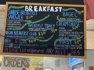 Breakfast menu at Stirling's Coffee House in Sewanee