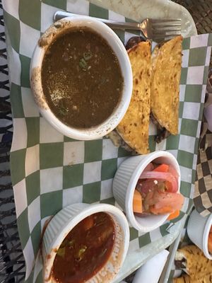 The adobo shroom tacos + beans   at Camp Taco at Lost Forty Brewing in Little Rock