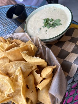 Queso blanco and chips  at Camp Taco at Lost Forty Brewing in Little Rock