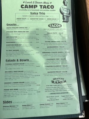 Menu  at Camp Taco at Lost Forty Brewing in Little Rock