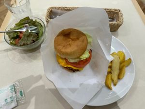 Cheeseburger (menu with a little salad and wedges)  at Whitely Kyoto in Kyoto