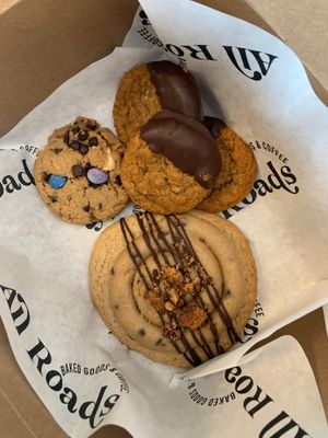 Chocolate Chip Cookie Dough Cookie, GF Graham Cracker Cookies & GF Lost Luggage Cookie…my fave!  😛 at All Roads in Jefferson