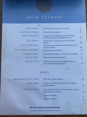 Menu  at Karma Kayak in 