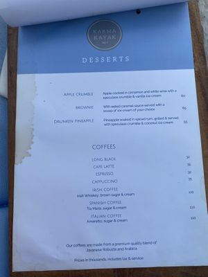 Menu  at Karma Kayak in 