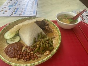 Nasi Lemak and housemade soup  at SuManYuan 素满园 - People's Park Centre in Central Singapore
