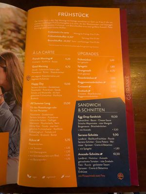 Menu at Cafe del Sol in Bayreuth