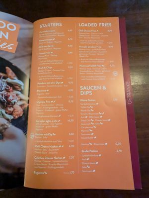 Menu at Cafe del Sol in Bayreuth