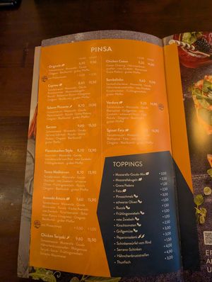 Menu at Cafe del Sol in Bayreuth
