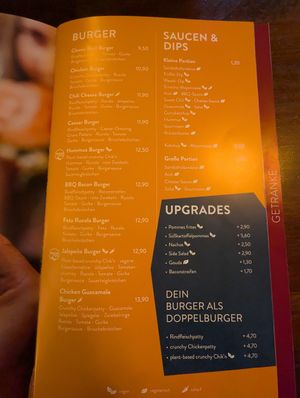Menu at Cafe del Sol in Bayreuth
