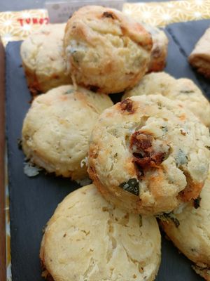 Sun-dried Tomato, Basil and "Feta" scones at The Nook in Durham