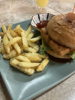 Vegan Burger with fried soft tofu  at BObi's Restaurant & Cafe in Langkawi