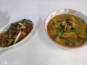 Basil tofu and Thai red curry at BObi's Restaurant & Cafe in Langkawi
