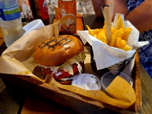 I reccommend the Burger Mega Meatless, very good! at Wrap N Roll in Lefkada