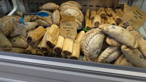 Vegan selection of pasties and rolls at Tobermory Stores in Isle Of Mull