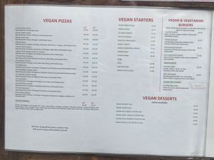Vegan menu  at Pizza Piccolo in South West London