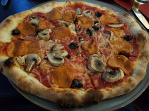 Pepperoni lovers pizza at Pizza Piccolo in South West London