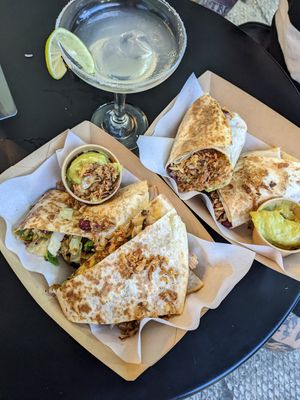 Vegan quesadilla and soy mince burrito at Taco Truck in Rhodes