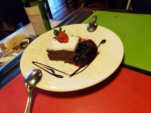 warm brownie without ice cream. real good at Pura Vida in El Calafate