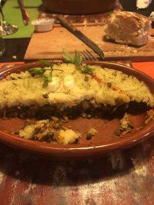 Vegan lentil potato pie  at Pura Vida in El Calafate