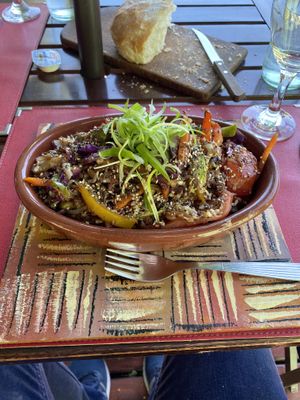 Vegan “wok” dish - scrumptious! at Pura Vida in El Calafate