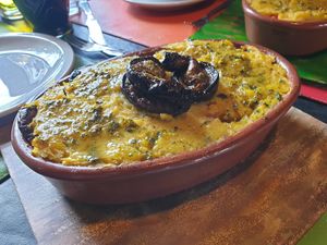 Eggplant and vegetables blended in a potato mash at Pura Vida in El Calafate