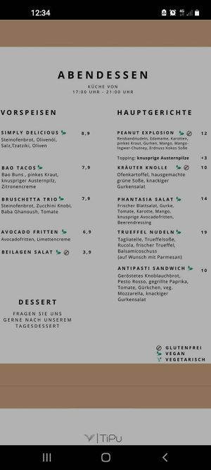 Abendkarte at Tipu in Mannheim