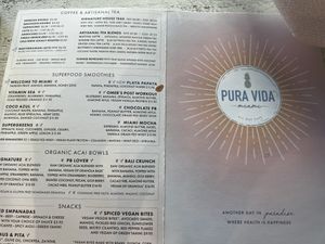 Menu  at Pura Vida in Fort Lauderdale