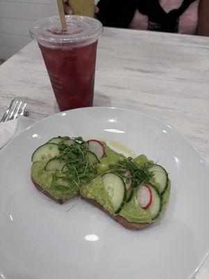 Avocado toast and refreshing hibiscus tea   at Pura Vida in Fort Lauderdale