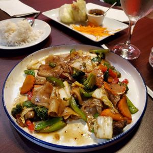 Pad Kee Mao, vegetable, everything is vegan and very very nice! at Rassame in Greensburg