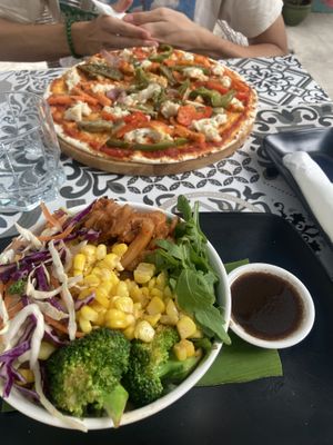 BBQ jackfruit bowl and vegan pizza  at Planta in Phnom Penh