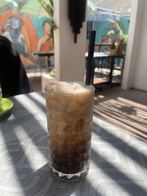 Iced coffee with cashew milk  at Planta in Phnom Penh