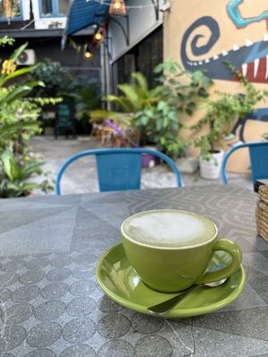 Matcha latte with non dairy milk.  at Planta in Phnom Penh