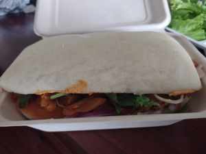 Pulled pork jackfruit sandwich..... Lil spicy. But good at Planta in Phnom Penh