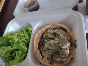 Pumpkin spinach quiche w salad. Was better the first time I tried it. at Planta in Phnom Penh