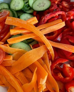 Freshly chopped vegetables, used in all of their sandwiches! at Café Hyggestund' in Birkeroed