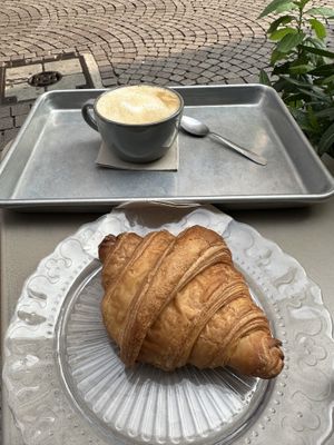 Croissant + cappuccino  at Origin - Coffee Shop Végétal in Strasbourg