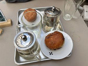 Very tasty donuts with jam and chocolate  at Origin - Coffee Shop Végétal in Strasbourg