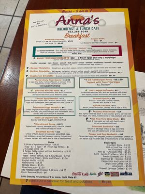 Only two marked vegan items. No non dairy milks so no vegan pastries or pancakes   at Anna's Breakfast and Lunch Cafe in Henderson