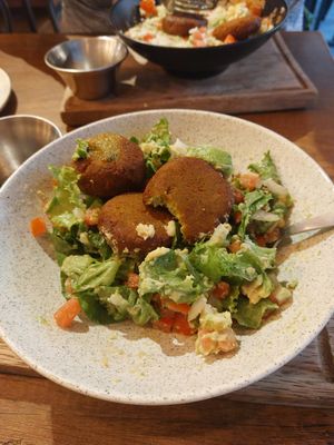 Falafel salad (minus a bite) at Kuk Bread Bowls in Lima