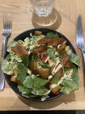 “Chicken” Cesar salad. I usually don’t enjoy fake meat but this had a nice flavor and texture   at Koko Green in Nice