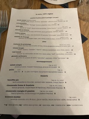 Menu  at Koko Green in Nice