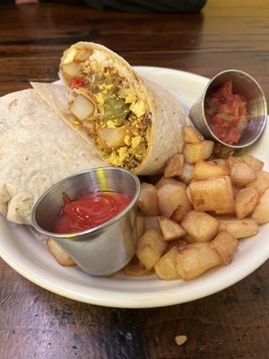 Vegan breakfast burrito with tofu scramble and vegan sausage  at Beeliner Diner in Alexandria