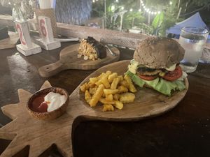 Vegan burger and PB chocolate cake   at Hellocapitano Lifestyle Café in 
