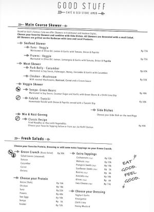 Menu  at Good Stuff Cafe & Eco Store in Amed