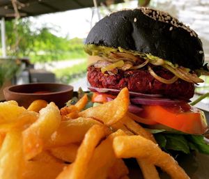Vegan Beetroot Burger  at Good Stuff Cafe & Eco Store in Amed