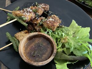 Tempe skewers: very tasty 😊  at Good Stuff Cafe & Eco Store in Amed