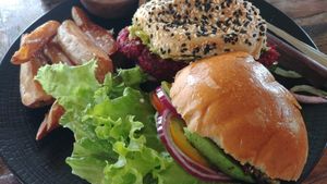 Beetroot Burger + half Falafel Burger at Good Stuff Cafe & Eco Store in Amed