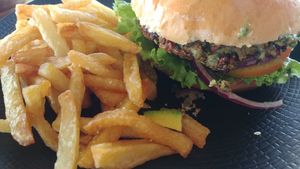 Falafel Burger innards at Good Stuff Cafe & Eco Store in Amed