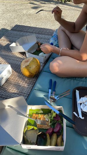 Tempeh Steak delivered to our pool   at Good Stuff Cafe & Eco Store in Amed